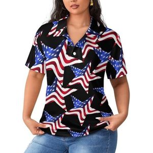 USA Vlag Sterren Patriot Pride Dames Sport Shirt Korte Mouw Tee Golf Shirts Tops Met Knoppen Workout Blouses