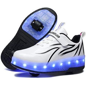 Led-verlichting, USB, oplaadbaar, knipperlichten, kleur, verandering, multisport, outdoor, dubbele wielen, sport, gymnastiek, sneakers met rol, meisjes, jongens, 28 EU