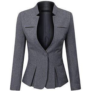 YYNUDA Dames Slim Fit Blazer Zomer Elegant Kostuumvest met één knoop kort voor Office Business, donkergrijs, L