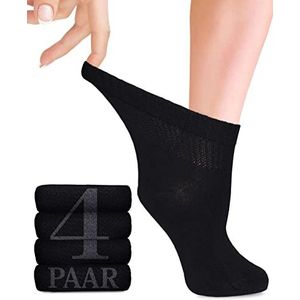 Diabetiker bamboesokken met lycra voor Dames: Zonder naad aan de aanzet van de teennagels, Enkelhoog; hoog draagcomfort; voor business en vrije tijd; geschikt voor Zwangere vrouwen en Senioren; 4 paar (Zwart, 35-38)