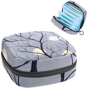 Lente patroon met twijgen en maan maandverband opbergtas, grote menstruatiecup zakje met rits, menstruatie pads, tas winkel inlegkruisjes tampons voor meisjes vrouwen