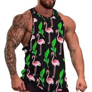 Flamingo's en tropische bladeren heren tanktop grafische mouwloze bodybuilding T-shirts casual strand T-shirt grappige sportschool spier