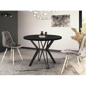 WFL GROUP Ronde tafel voor de eetkamer, diameter 100 of 120 cm, uittrekbare tafel met zwarte metalen poten met poedercoating, industriële stijl, 100 cm (zwart, 100 cm)