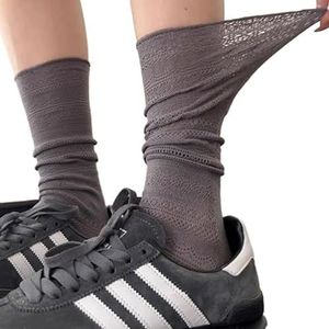 YIJIANUO Zoete Mesh Uitgeholde Witte Stapel Sokken Transparante Nylon Kant Sokken Dunne Retro Bloem Crew Sokken Vrouwen Dames, Lichtgrijs, Eén maat