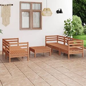 AUUIJKJF Tuinmeubilair 6 Stuk Tuin Lounge Set Honing Bruin Massief Pinewood Meubels