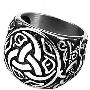 Viking Odin Triple Horn Ring - Mens Norse Celtic Knot Dragon Stainless Steel Ring - Middeleeuwse Vintage Fashion Hip Hop Street Pagan Pirate Sieraden Maat 9-13