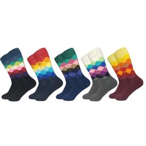 YIJIANUO 5 paar nieuwigheid heren katoen kleurrijk patroon grappige mode gelukkige crew jurk sokken, 5 paar-05, EU(40-46)