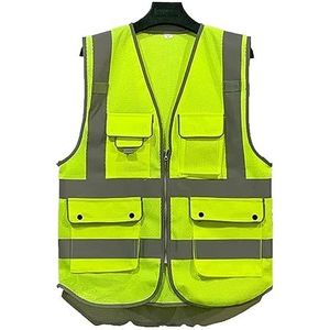 Fluorescerend Vest Reflecterend Veiligheidsvest Hoog Zichtbaar Werkkleding Met Zakken En Rits For Constructie, Verkeer, Beveiligingswerkzaamheden Reflecterend Harnas (Color : A, Size : XL)