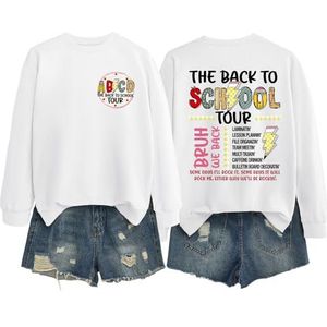 MLZHAN ABCD The Back To School Tour in Front Print Dames Sweatshirt De Terug Naar School Tour Bruh We Back The Back The Back Print Shirt (Wit, XL), Wit, XL