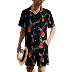 Tie Dye hertenhoofd Hawaiiaanse pak voor heren, set van 2 stuks, strandoutfit, shirt en korte broek, bijpassende set