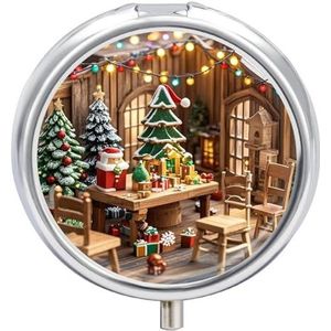 Pillendoos Draagbare Kerst Houten Pil Organizer Reizen Pil Case voor Pocket Of Portemonnee Geneeskunde Pil Container met Spiegel 3 Compartimenten Dagelijkse Geneeskunde Organizer