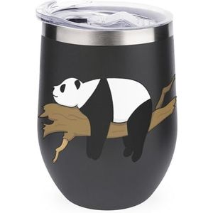 A Lazy Panda Herbruikbare Koffiekopjes Roestvrij Staal Geïsoleerde Reismok Dubbelwandige Wijnbeker Zwart-Stijl