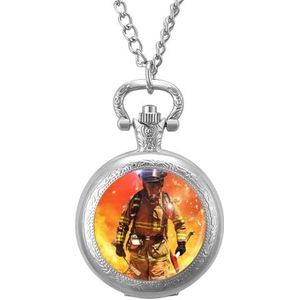 Brandweer Vintage Zakhorloge met Ketting Quartz Arabische Cijfer Digitale Schaal Gepersonaliseerde Kerst Verjaardagscadeaus Zilver-stijl