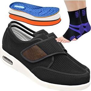 TsoLAY Unisex orthopedische pantoffels heren diabetici pantoffels brede voet artritis oedeem schoenen klittenbandsluiting gezwollen voeten schoenen pantoffels oedeem voor diabetici zwart||42 EU