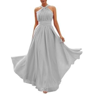 Chiffon bruidsmeisjesjurken voor dames, voor bruiloft, strapless galajurken, cocktailjurken, grote maten, Zilver, 32