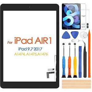 Beeldscherm voor iPad Air 1 1A Gen touchscreen, digitizer voor iPad 5 5e 2017 A1474 A1475 A1476 9,7 inch touchscreen vervanging met Home-knop en reparatieset, zwart