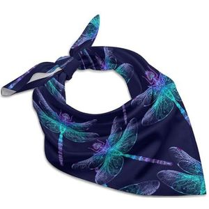 Mooie libelle vierkante bandana mode satijn wrap nek sjaals comfortabele hoofddoek voor vrouwen haar 45 cm x 45 cm