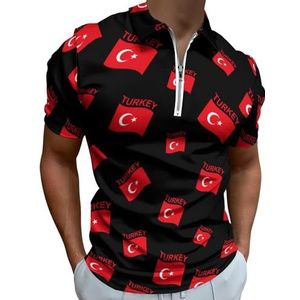 Vlag van Turkije Half Zip-up Polo Shirts Voor Mannen Slim Fit Korte Mouw T-shirt Sneldrogende Golf Tops Tees 2XL