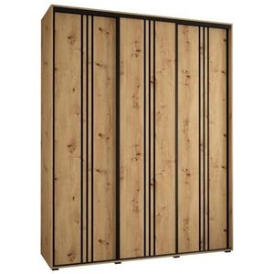 MEBLE KRYSPOL Davos 6 190 SlaapkamerKledingkast met drie schuifdeuren - moderne kledingkast, kledingroede en planken - 235,2x190x45 cm - Artisan Artisan Black