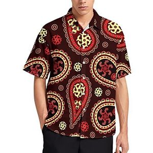 Indian Paisley Hawaiiaans overhemd voor heren, zomer, strand, casual, korte mouwen, button-down shirts met zak