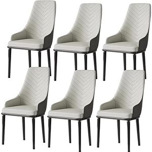 GEIRONV Moderne Eetkamerstoelen Set van 6, Woonkamer Zijstoelen met Zachte PU Lederen Hoes Kussen Zitting en Metalen Poten Stoelen Eetstoelen (Color : Light Grey, Size : 92 * 45 * 43cm)