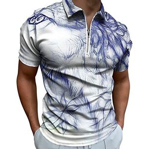 Herfst Wolf Tekening Half Zip-up Polo Shirts Voor Mannen Slim Fit Korte Mouw T-shirt Sneldrogende Golf Tops Tees 2XS