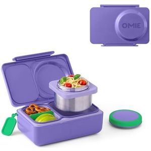 Omie Box UP bento box voor kinderen | Geïsoleerde lunchbox | Lekvrije thermoskan voedselpot | Koeler ijspak | 2 compartimenten (Galaxy paars)