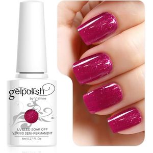 Vishine Nagellak 8 ml, semi-permanent, UV, LED, afweekbaar, gel, manicure, pruimenrood, met kleine pailletten #1585