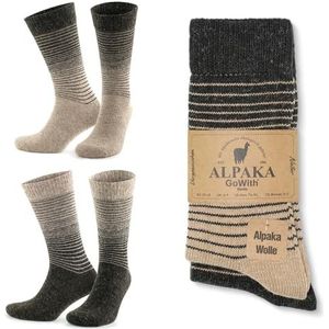GoWith Wandelsokken van alpacawol voor dames en heren, met thermo-badstof gevoerde, zachte enkelsokken, laag gesneden sokken van alpaca-merino-mix, beige-bruin - 2 paar (model: 3098), 43-46 EU