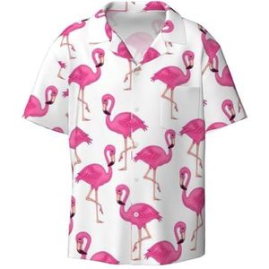 EdWal Roze Flamingo Print Heren Korte Mouw Button Down Shirts Casual Losse Fit Zomer Strand Shirts Heren Jurk Shirts, Zwart, XL