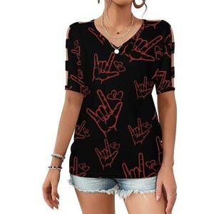 ASL I Love You gebarentaal dames casual top korte mouw T-shirt off-shoulder tops vakantie t-shirt zomer blouses