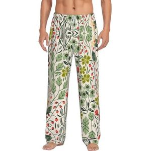 Mooie Bloemen Mannen Lange Lounge Wear Broek Nachtkleding Pyjama Bodems Nachtkleding Met Zakken En Trekkoord, Wit, S