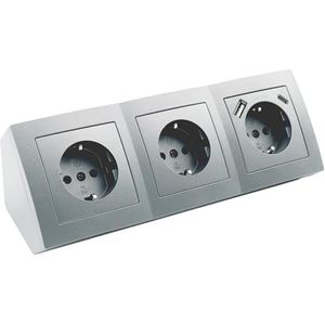 MC POWER - Flair - Stopcontactblok - Antraciet Mat - 3-voudig met USB-C/A - 15 cm Kabel