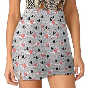 Koala en hart patroon dames korts hoge taille tennisrok gelaagde korte minirok culottes korts met zakken 2XL