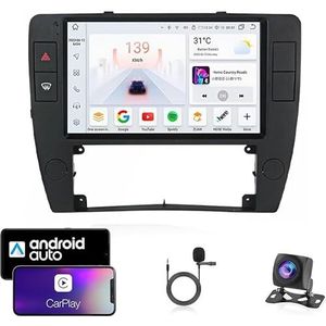 9 Inch Autoradio Compatibel voor VW Passat B5 2000-2005 met GPS Navigatie CarPlay Android Auto Acht-Core 4G Bluetooth WiFi MirrorLink Stuurwiel Afstandsbediening(T2 4 Core Wifi 2G+32G)