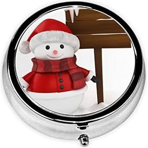 Teken Sneeuwpop Gedrukt Pil Organizer Pil Doos Pil Case Draagbaar voor Portemonnee Pocket Ronde Metalen Pil Houder Organizer voor Dagelijkse Geneeskunde