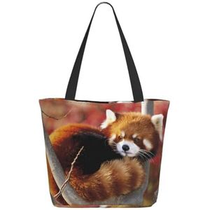 OPSREY Peaks Owl bedrukt Tote Bag boodschappentas casual schoudertas opbergtas, Rode Panda, Eén maat