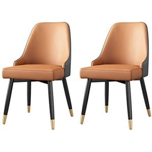 GEIRONV Keuken eetkamer stoelen set van 2, met metalen benen appartement woonkamer zijstoel waterdicht Pu Lederen accentstoelen Eetstoelen (Color : Orange)