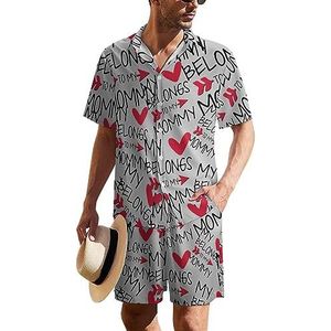 I Love Mom Heart Hawaiiaanse pak voor heren, set van 2 stuks, strandoutfit, shirt en korte broek, bijpassende set