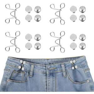 MAEXUS 4 stuks Drukknopen, Jeansknopen, Taillespanner, Broek Strakker Maken, Verstelbare Jeansknopen, Geen Naaien Nodig, Pas de Taillebreedte Aan, Broekband Strakker Maken, Broekknoop (Zilver)