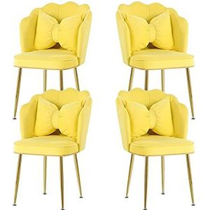 GEIRONV Dining Chair Set van 4, for Woonkamer Slaapkamer Keuken Lounge Stoel Fluwelen Galomoplated Titanium Gold Pen Rugleuning Stoel Eetstoelen (Color : Yellow)