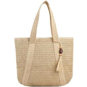 AMEEDA Stro Strandtas Grote Capaciteit Weave Tote Zomer Strand Stro Handtas Kwastje Ontwerp Vrouwelijke Bohemian Schoudertas Voor Vrouwen Dames Reistas, Beige, (30cm(Max Length(50cm)