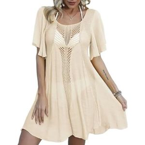 Dames Badpak, Sexy Sheer Mesh Cover Up Shirts Jurk See Through Short Sleeve Cover-ups Tuniek Blouse Tops Strand Zwemkleding Bikini Wraps Zomer Badpak Dames Zee (Beige)