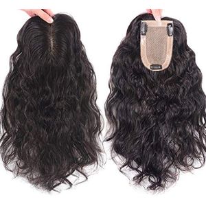 Haarstukken voor vrouwen, Susanki 3,5 ""x 5,5 ""Hand Made Gebonden Hair Topper voor Haaruitval, Krullend 14"" Zwart