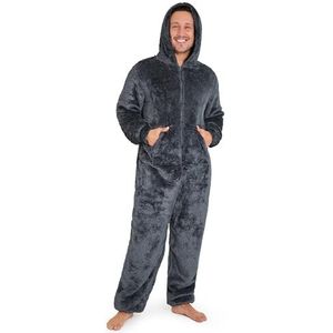CityComfort Onesies voor heren en tieners, loungewear, knusse fleece herenpyjama, alles-in-één jumpsuit, nachtkleding, Donkergrijs, XL