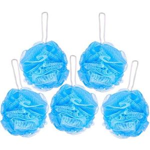 BRUBAKER Cosmetics - 5x Bad Douche Spons voor Peeling en Massage - Mesh Poef om op te Hangen - Blauw