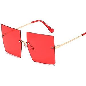 zonnebril Vintage Vierkante Zonnebril Vrouwen Luxe Oversized Randloze Zonnebril Shades Vrouwelijke Modemerk Designer (A) (Kleur : Gold Red)