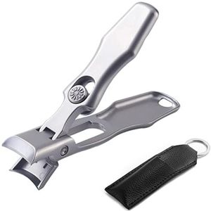 Enkomy Draagbare ultrascherpe nagelknippers, roestvrijstalen opvouwbare nagelsnijder met lederen hoes, brede kaakopening anti-splash vingernagelsnijder, multifunctionele nagelknipper
