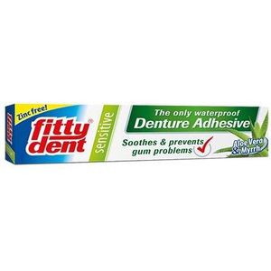 FITTYDENT Denture Adhesive Sensitive for soothes & prevents gum problems for full & partial dentures - Aloe Vera & Myrrh tandpasta