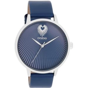 Oozoo Timepieces dameshorloge | polshorloge dames met leren armband | hoogwaardig horloge voor vrouwen | elegant analoog dameshorloge in rond, Zilverblauw., Riemen.